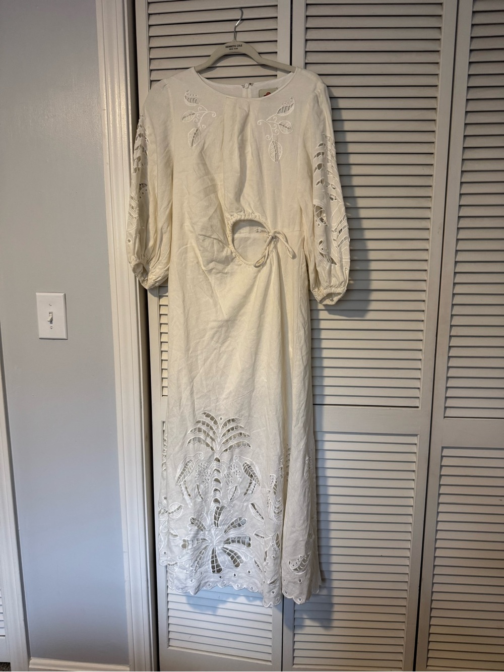 FARM Rio Cream Eyelet Embroidered Cutout Midi Dress